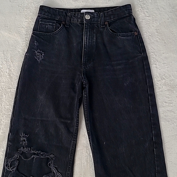 Zara Womens Jeans Size 4 Black Distressed Ripped Straight Leg Raw Hem Grunge Y2K - Picture 6 of 15